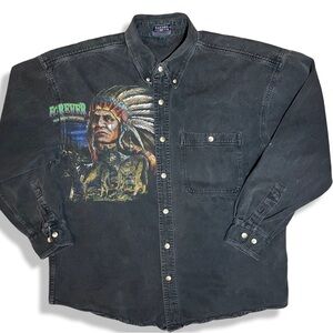 Vintage 90s Native American Forever Free Button Down Shirt SIZE: L